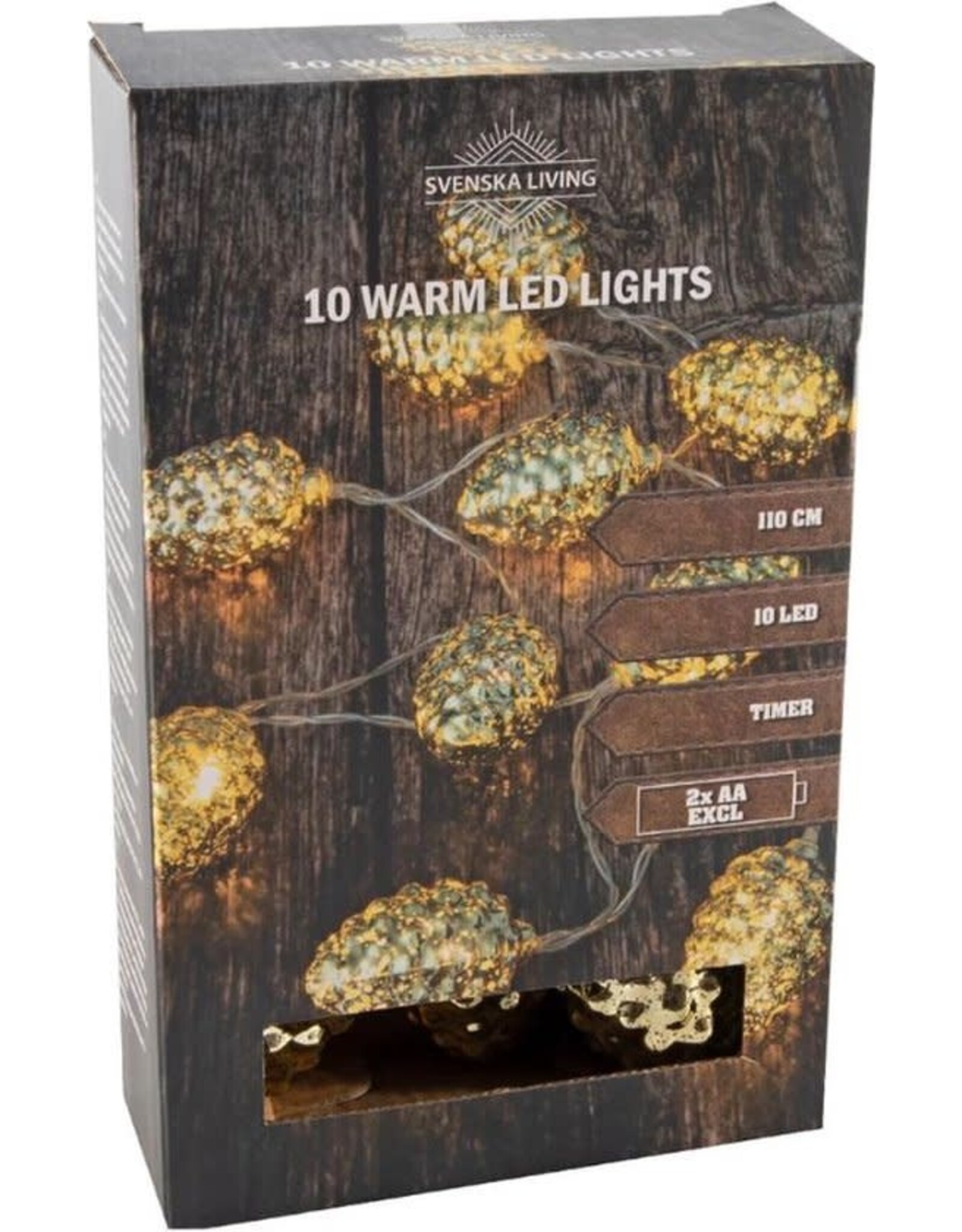 Svenska Living Led verlichtingslinger met 10 dennenappels goud op batterij [niet incl.] 110cm