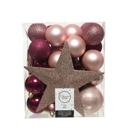 Decoris Decoris kerstboomdecoratie Marilene roze D 8 cm 33-delig