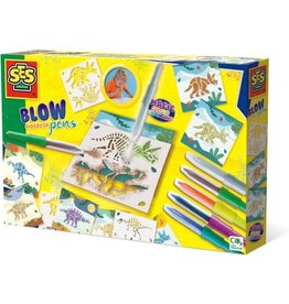 Ses SES - Blow airbrush pens - Dinos magisch kleurveranderen - heldere kleuren - met bedrukte kaarten - maakt stoere dino's met skeletten