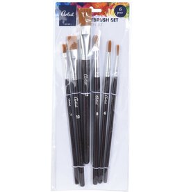 Artist & Co - Hobby schilderen penselen set van 6x stuks - Diverse formaten - Nylon/hout