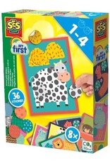 Ses SES - My First - Dierenprint stickers - 8 kaarten met 36 stickers - plak de juiste kleuren en patronen op de kaart