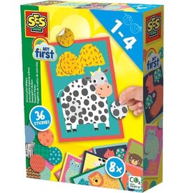 Ses SES - My First - Dierenprint stickers - 8 kaarten met 36 stickers - plak de juiste kleuren en patronen op de kaart