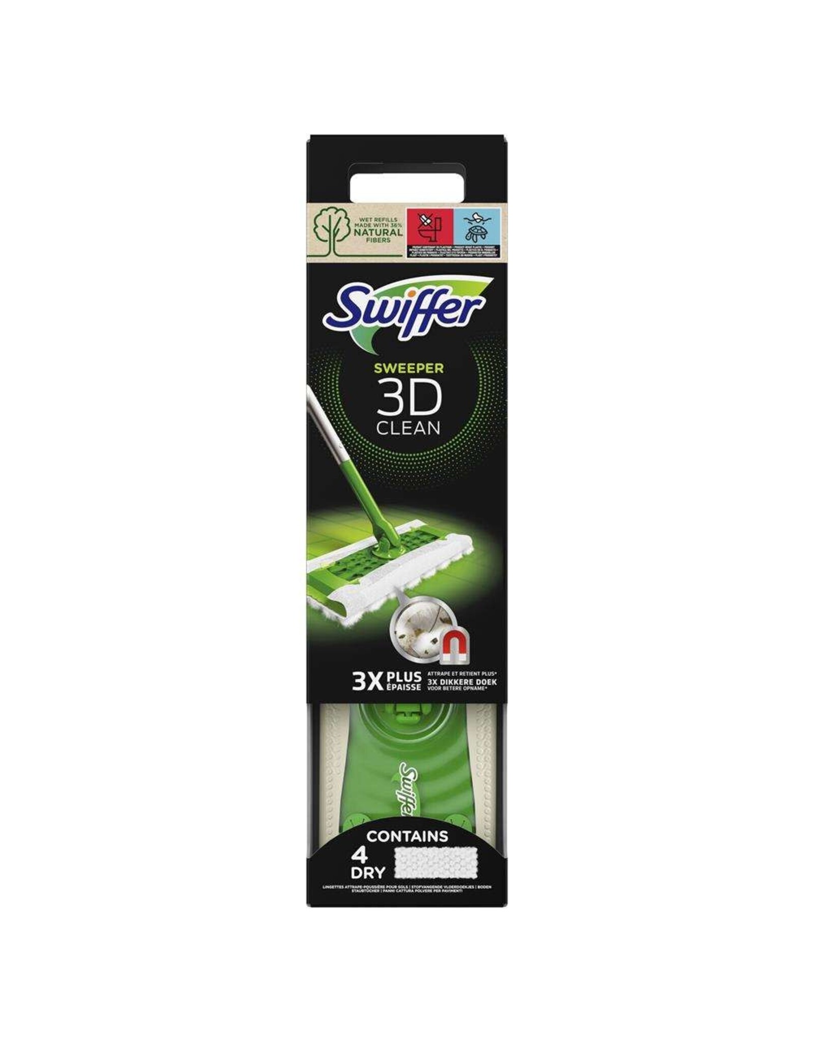 SWIFFER Swiffer Sweeper 3D clean starterkit met 4 dikke droge doekjes en 2 natte doekjes