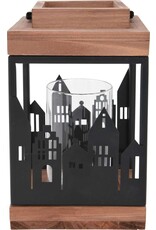 home styling collection Lantaarn huisjes hout/metaal zwart 14x14x22cm