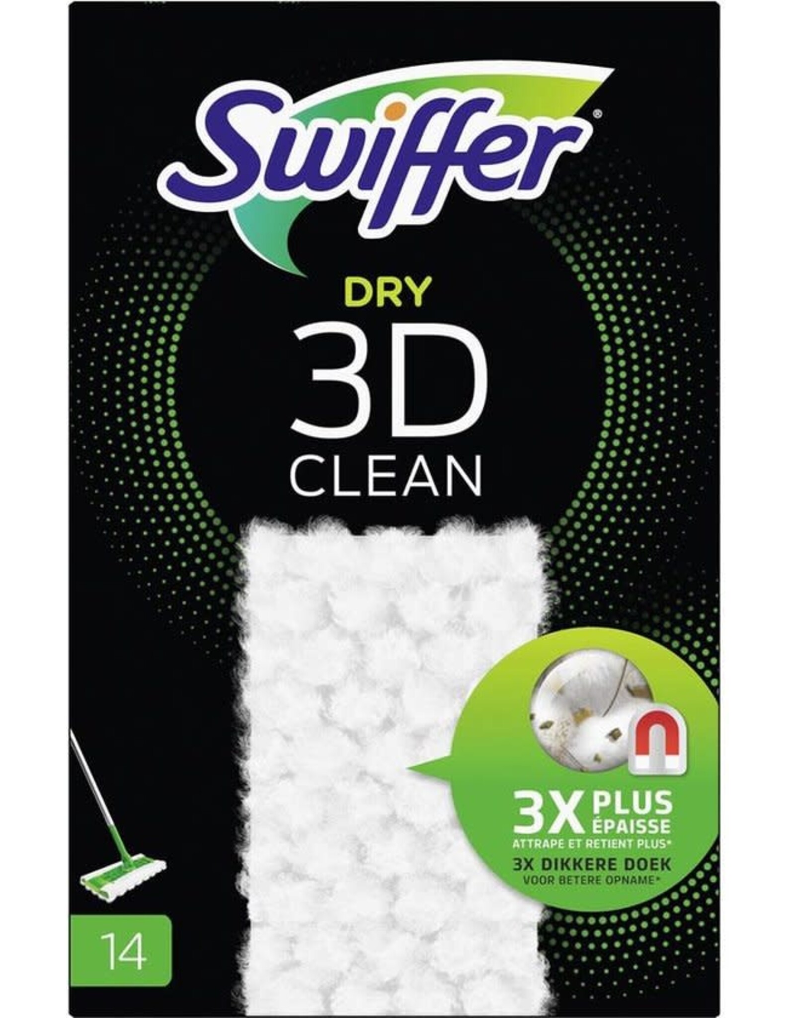 SWIFFER Swiffer Dry 3D clean stofwisdoekjes navulling doosje a 14 stuks