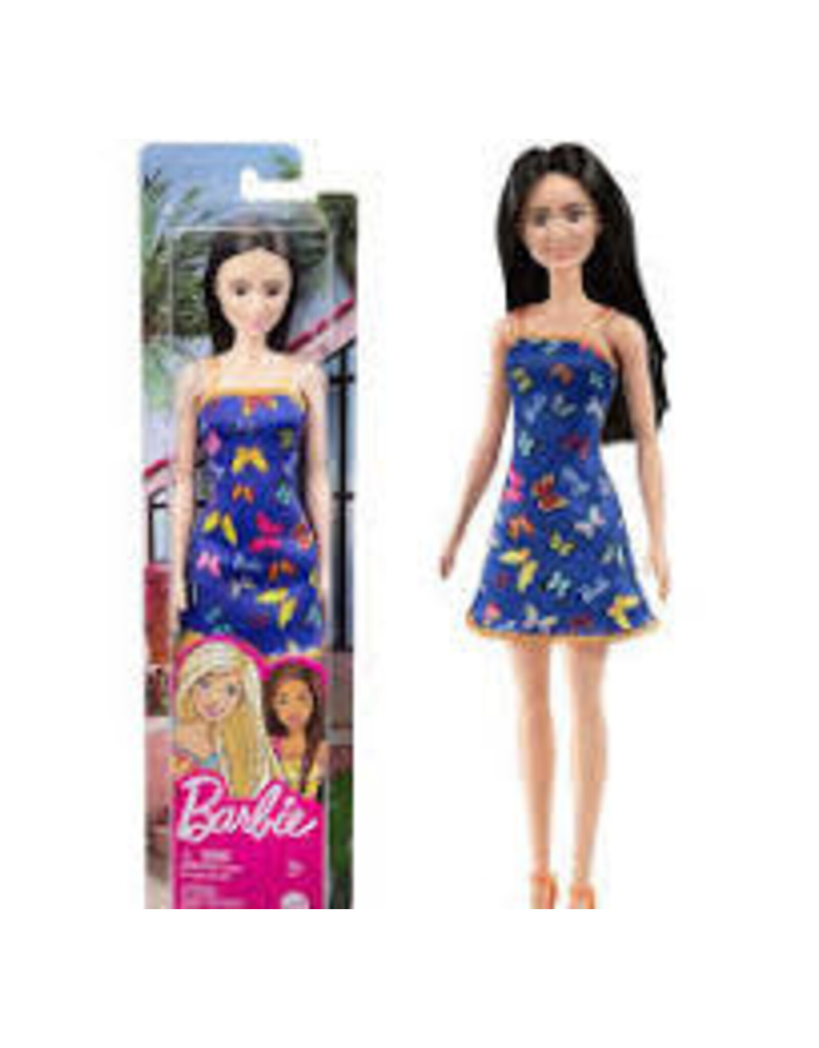 Barbie Barbie Doll Blue Butterfly Print - Orange And Blue Dress HBV06/T7439