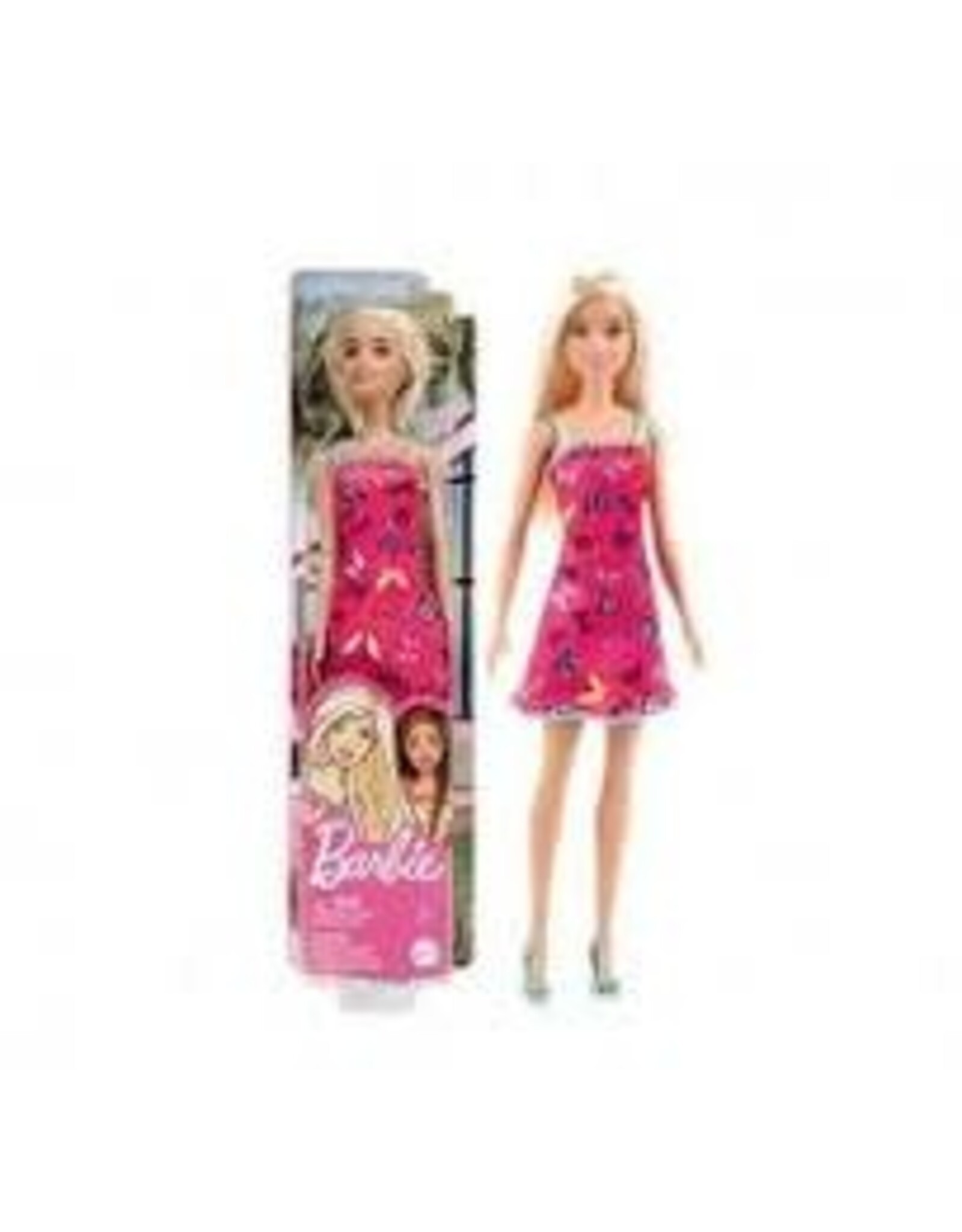 Barbie Barbie Doll Blonde Hair Butterfly Print - Pink And Blue Dress