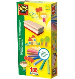 Ses SES - Schoolbordkrijtjes met wisser - stofvrij - heldere kleuren