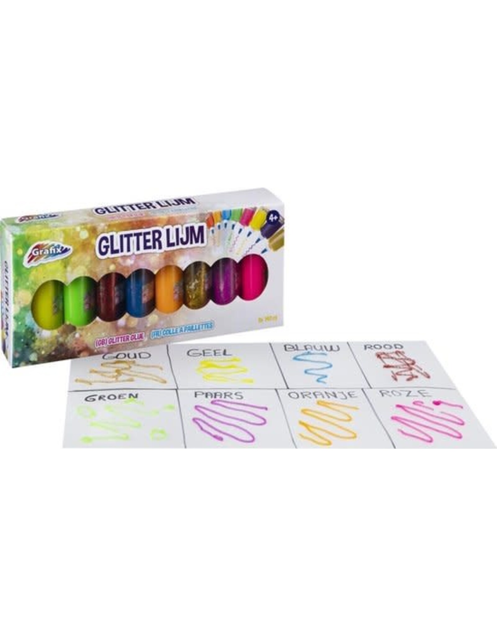 GRAFIX Grafix Glitterlijm - 8 x 140 ML | 8 verschillende kleuren - hobbylijm - knutselen