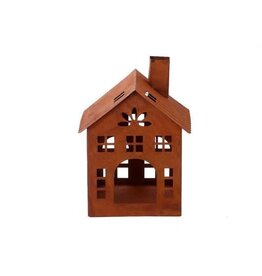 HBX HBX Natural Living Deco Huisje Domek Chimney 13x13,5h17,5cm Roest