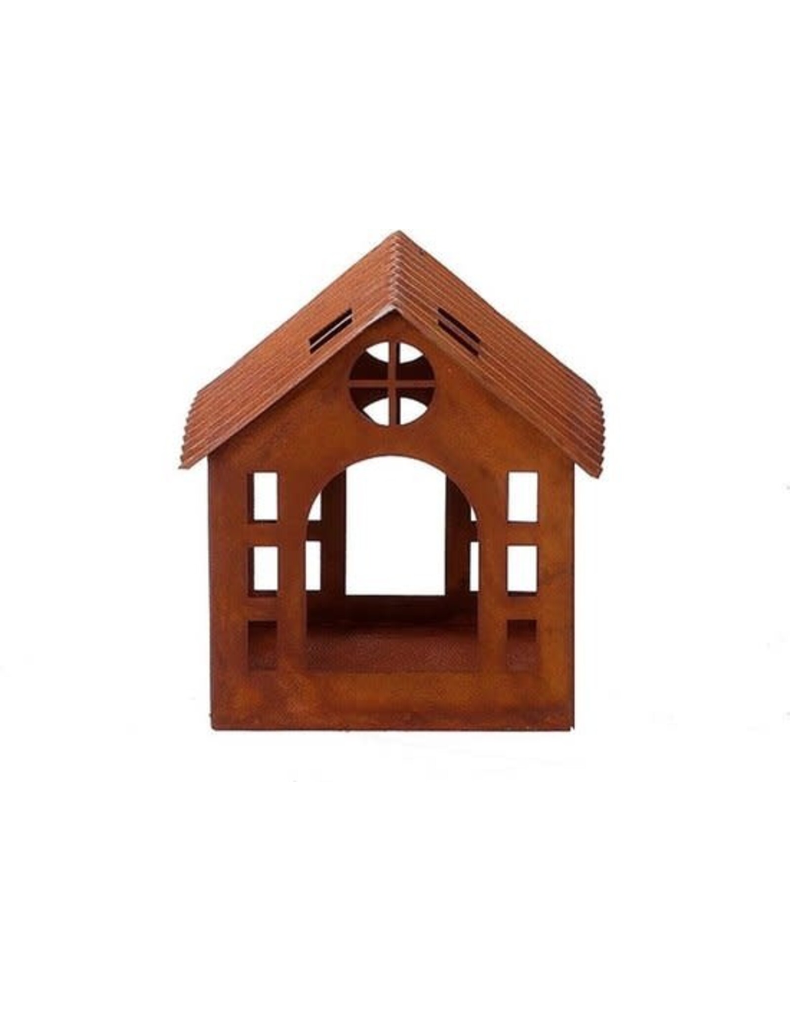 HBX HBX natural living Theelichthouder huisje Domek 12,5x10xh13cm roest