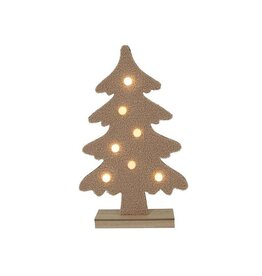 HTL Kerstboom Terry teddy 7xLED bolletjes camel h27xb16cm, 2xAAA excl