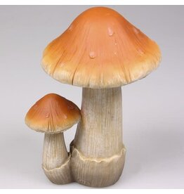 Farmwood Deco huis/tuin beeldje paddenstoel setje - boleet - bruin/wit - 8 x 13 cm - Herfst decoratie