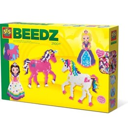 Ses SES Beedz - Strijkkralen met legborden - grondplaten, 2100 strijkkralen en strijkvel - eenhoorns en prinsessen - unicorn - met glitterkralen en stickers - PVC vrij
