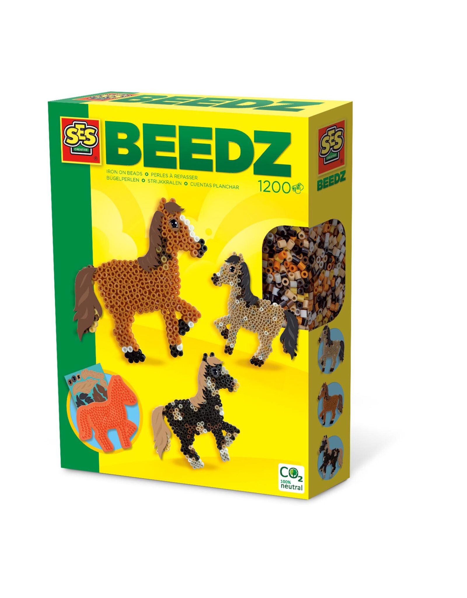 Ses SES Beedz - Strijkkralen met legbord - grondplaat, 1200 strijkkralen en strijkvel - paard - met stickers - PVC vrij