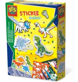 Ses SES - Sticker maker - dino's - shaker stickers en gewone dino stickers - zelf kleuren - inclusief stiften, pailletten en glitterlijm