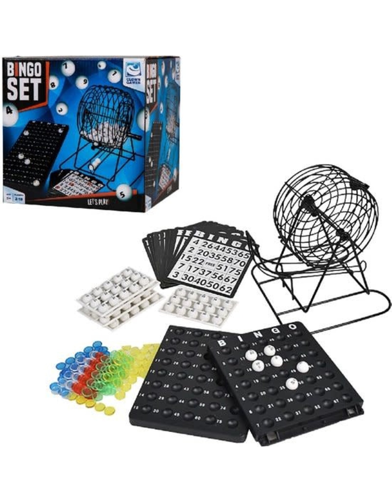CLOWN GAMES Bingo spel zwart/wit complete set 19 cm nummers 1-75 - Bingospel - Bingo spellen - Bingomolen met bingokaarten - Bingo spelen