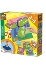 Ses SES - Ik leer knippen en plakken - 4 knip kaarten en 4 plak kaarten - inclusief veilige kinderschaar en vingerlijm