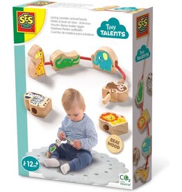 Ses SES - Tiny Talents - Houten dierenkralen rijgen - Montessori - veilig rijgkoord met hout - makkelijk voor de kleine handjes