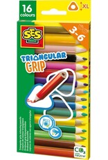 Ses SES - Driehoek grip kleurpotloden - 16 verschillende kleuren - ergonomische grip - stevige punt - goed uitwasbaar