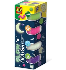 Ses SES - Feel good klei - Glow (4x90gr) - vegan en glutenvrij - herbruikbare potjes - uitwasbaar - glow in the dark, neon en glitter klei