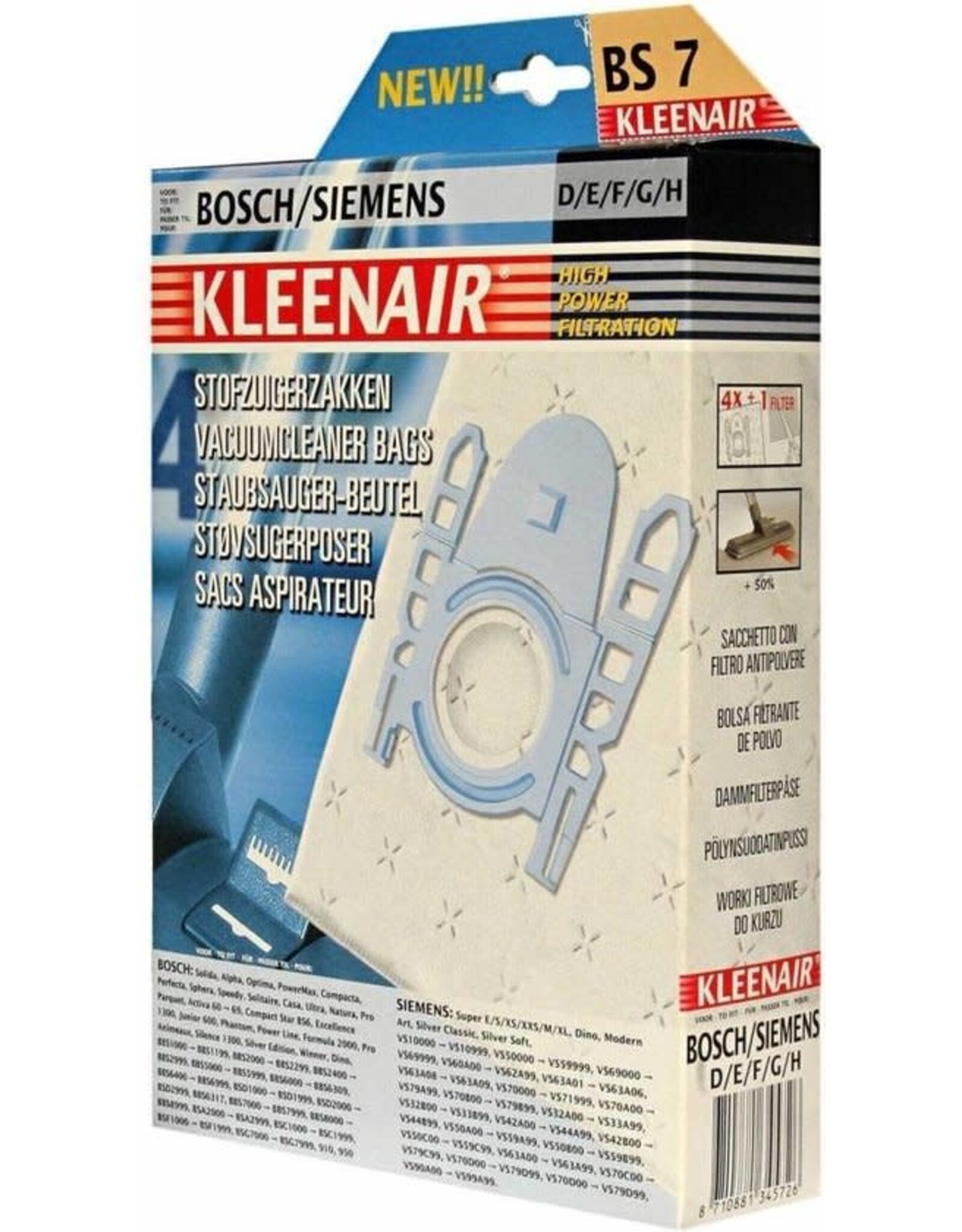 KLEENAIR Kleenair Stofzuigerzakken Bosch en Siemens Bs-7 4 stuks