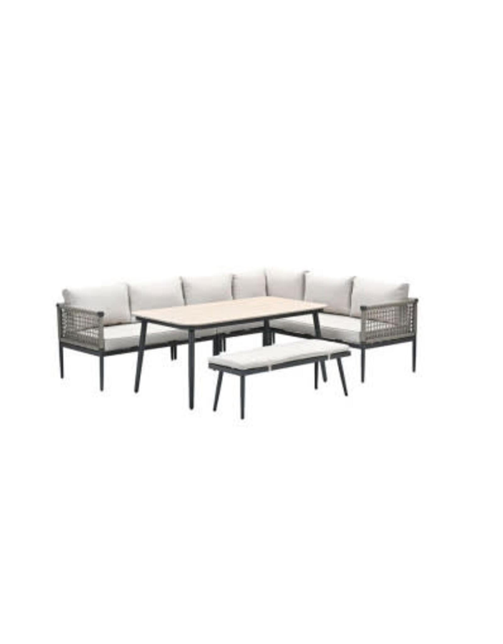 GARDEN IMPRESSION Garden Impressions Teramon lounge-diningset - 6-delig - carbon black - rope taupe -desert sand - light teak vironwood