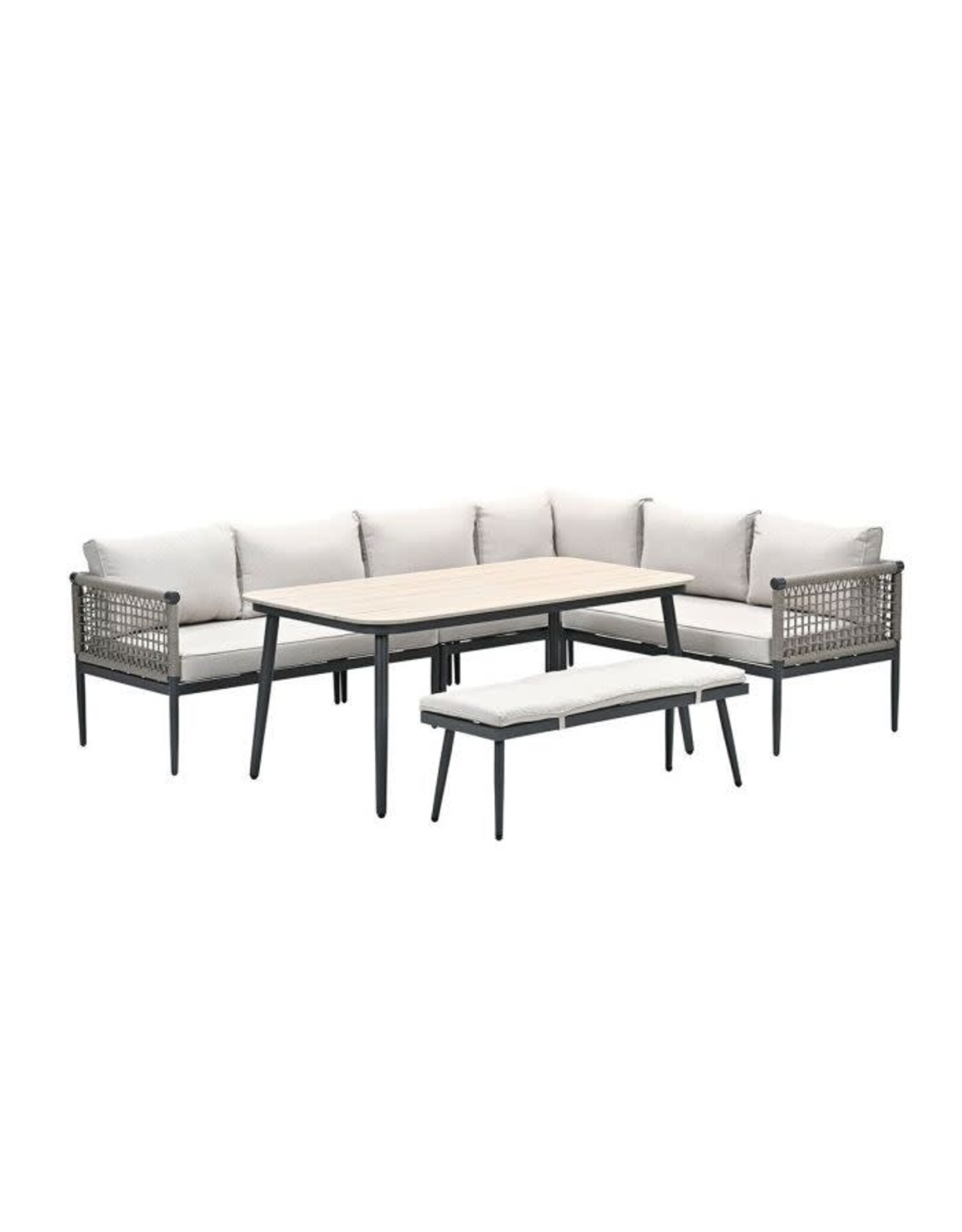 GARDEN IMPRESSION Garden Impressions Teramon lounge-diningset - 6-delig - carbon black - rope taupe -desert sand - light teak vironwood