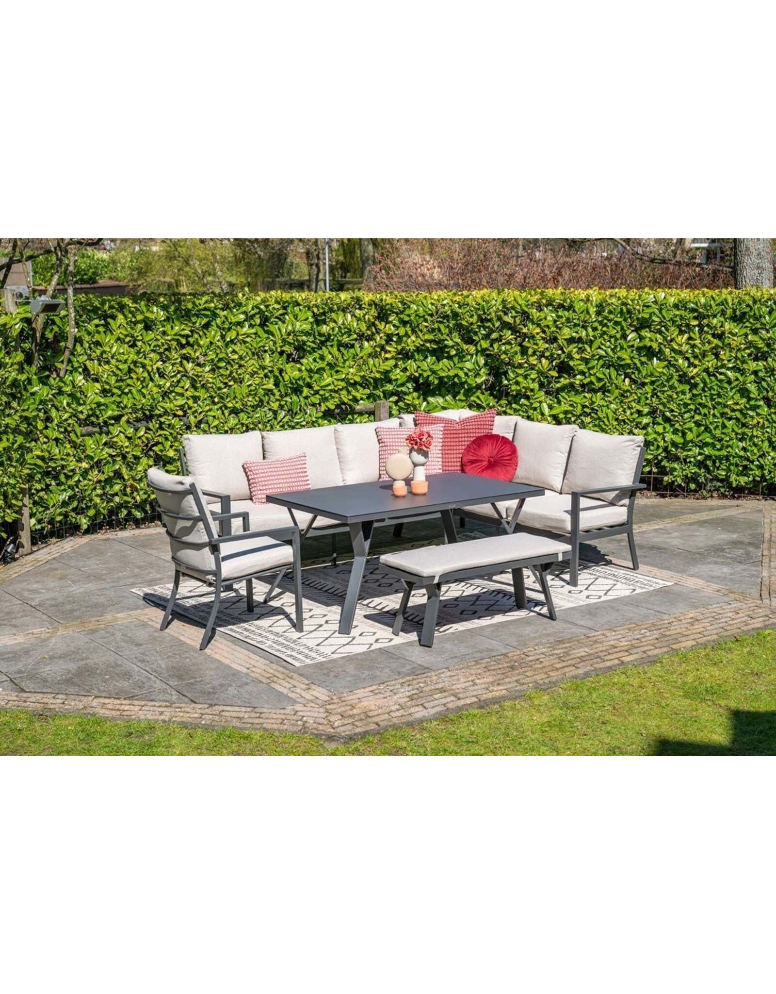 GARDEN IMPRESSION Garden Impressions Sergio lounge-diningset - 3-delig - rechts - carbon black - desert sand