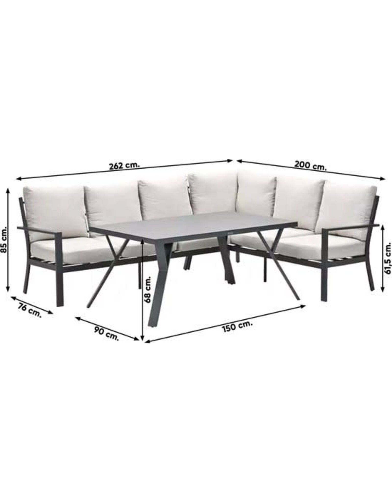 GARDEN IMPRESSION Garden Impressions Sergio lounge-diningset - 3-delig - rechts - carbon black - desert sand