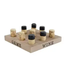 Spel Tic Tac Toe Wine naturel/zwart hout/kurk 15x15x4,5cm