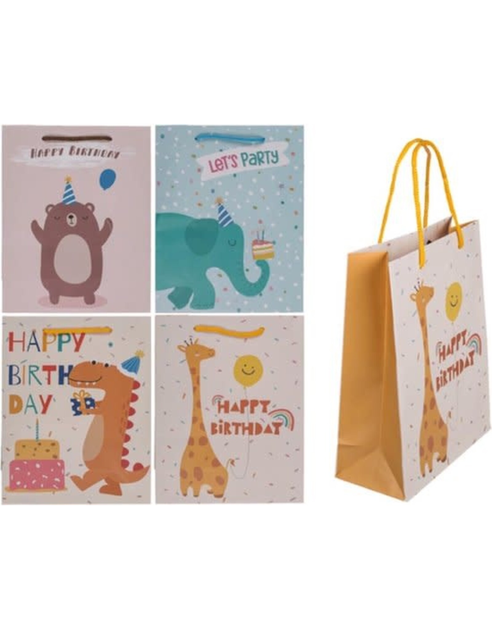 Papieren geschenktas verjaardag dieren 18 x 8 x 23 cm