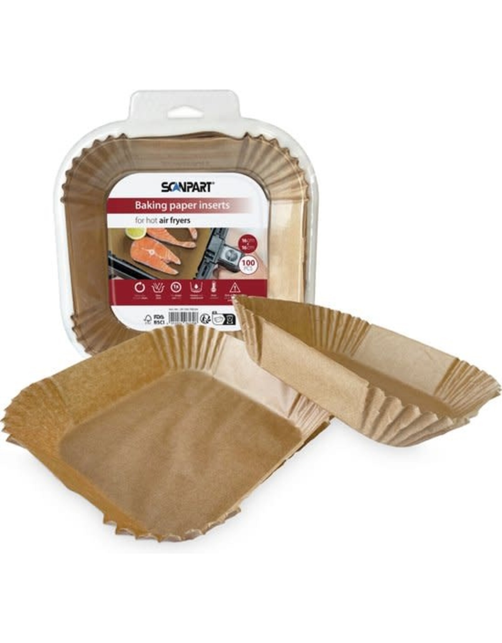 SCANPART Scanpart Airfryer bakpapier wegwerpbakjes - Vierkant 16x16cm bodem - 100 stuks