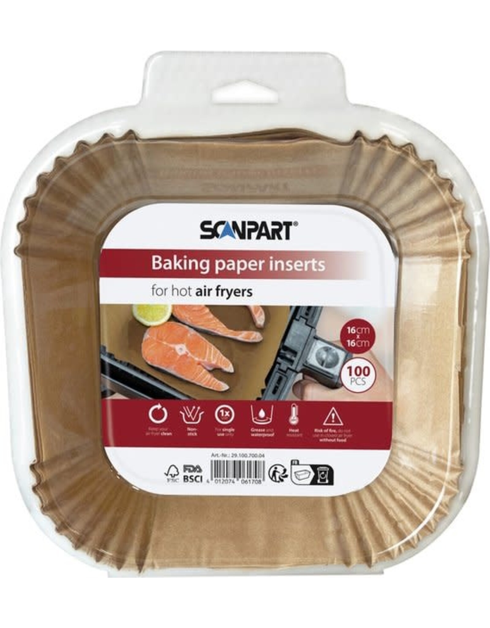 SCANPART Scanpart Airfryer bakpapier wegwerpbakjes - Vierkant 16x16cm bodem - 100 stuks