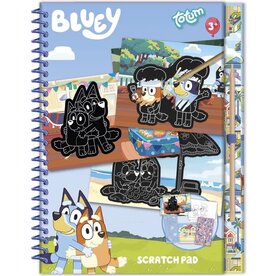 TOTUM Totum Bluey doeboek met luxe kraskaarten, kleurplaten en stickers - 20-delig vakantieboek tekenen en kleuren kraskunst scratch art 21 x 23 cm