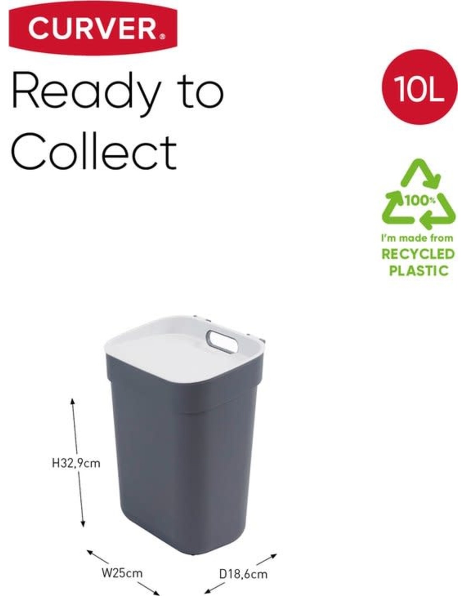 CURVER Curver Ready to Collect Prullenbak - 10L - Donkergrijs/Lichtgrijs