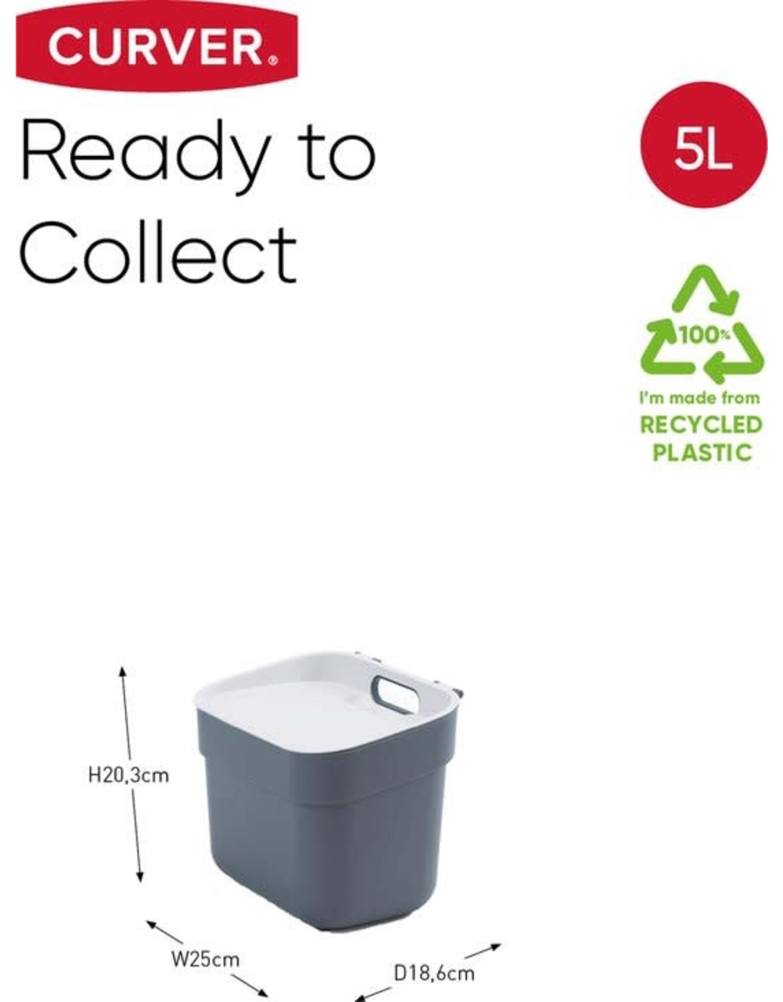 CURVER Curver Ready to Collect Prullenbak - 5 liter - Donkergrijs