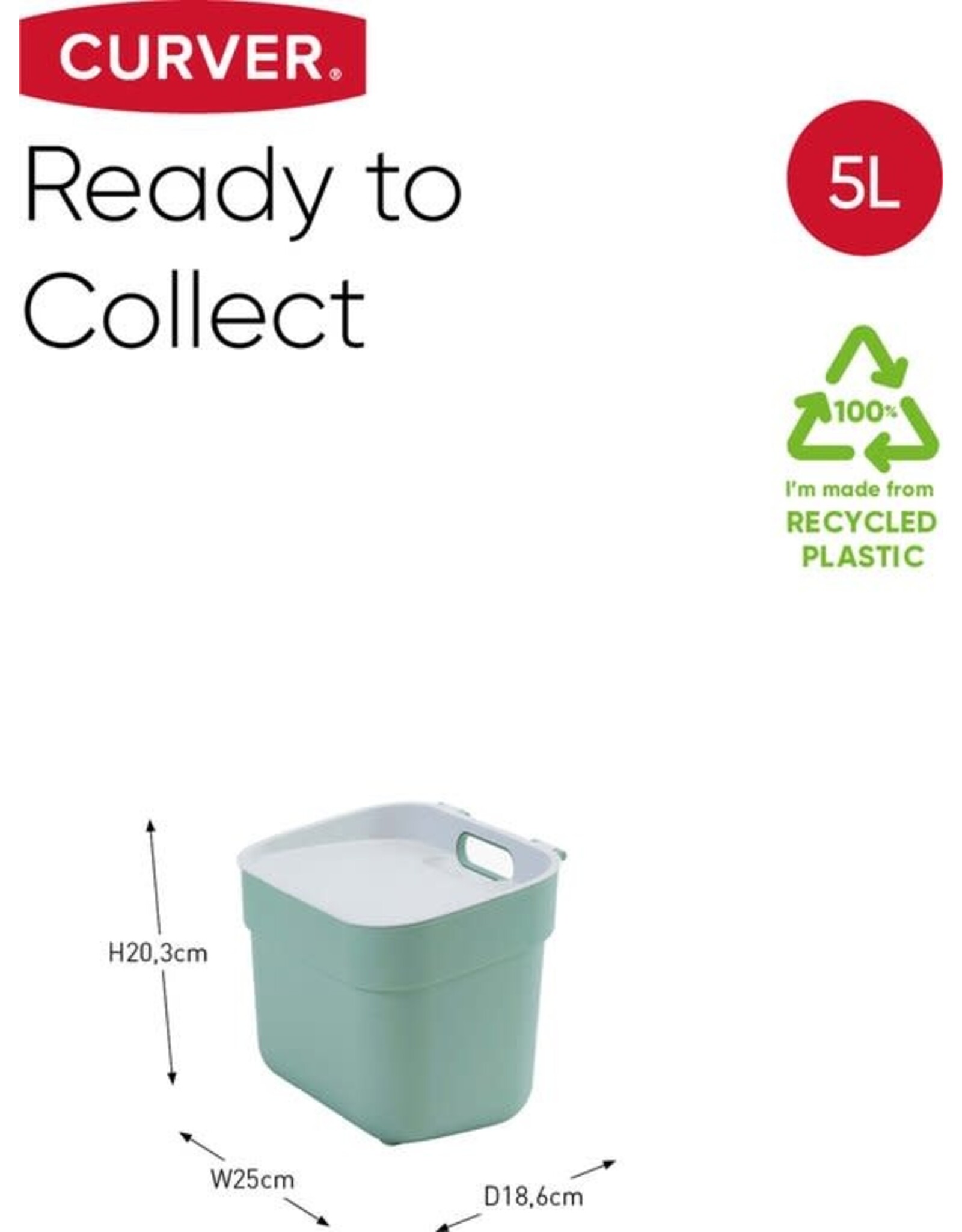CURVER Curver Ready to Collect Prullenbak - 5L - Groen/Lichtgrijs