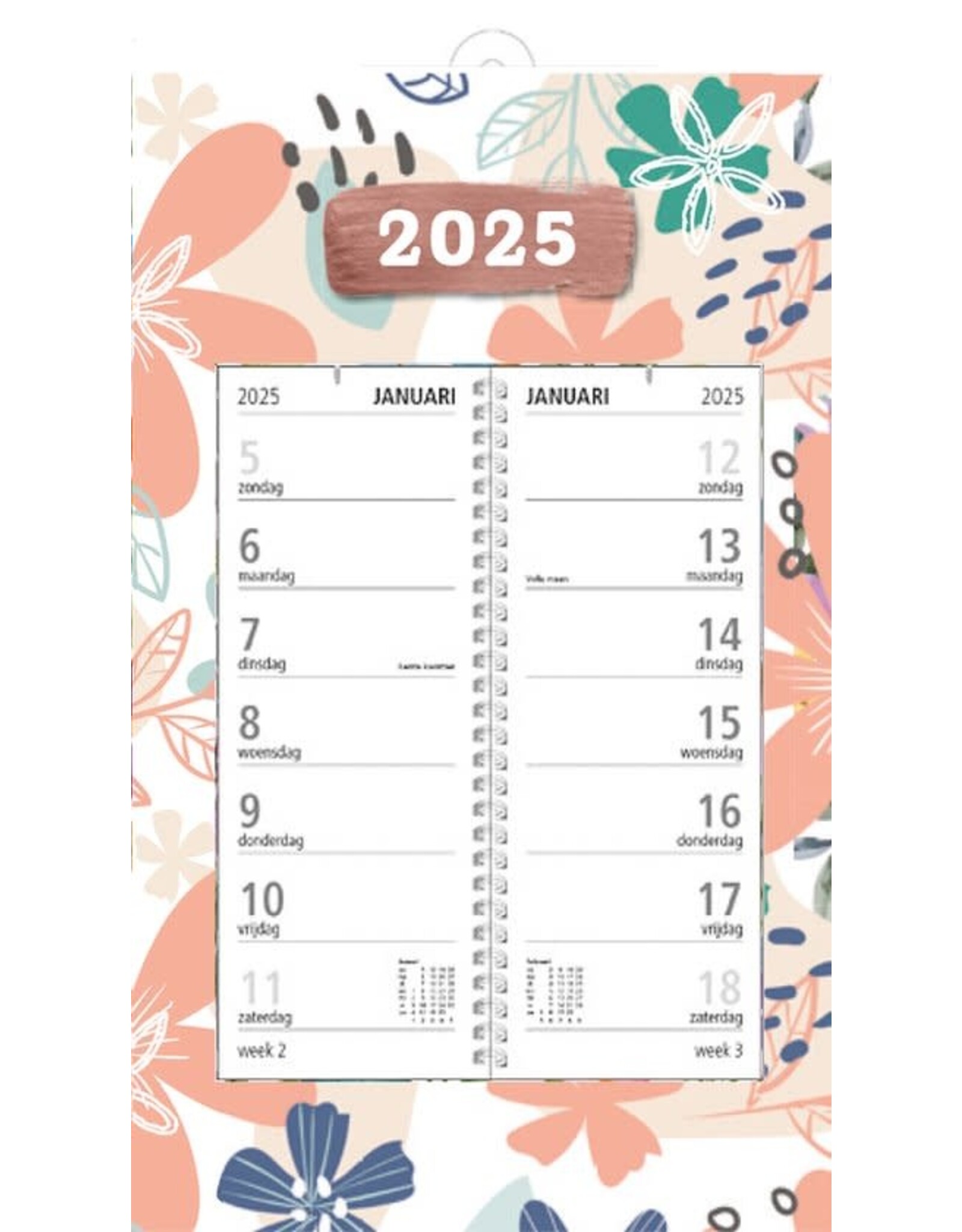 MGP MGPcards - Omlegweekkalender 2025 - Week begint op zondag - 21 x 34 cm - Bloemen - Zalmkleurig