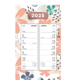 MGP MGPcards - Omlegweekkalender 2025 - Week begint op zondag - 21 x 34 cm - Bloemen - Zalmkleurig