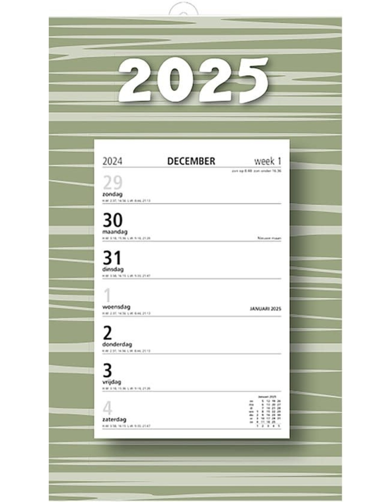 MGP MGPcards - Week Scheurkalender 2025 - Week begint op zondag - 21 x 34 cm - Streep - Groen