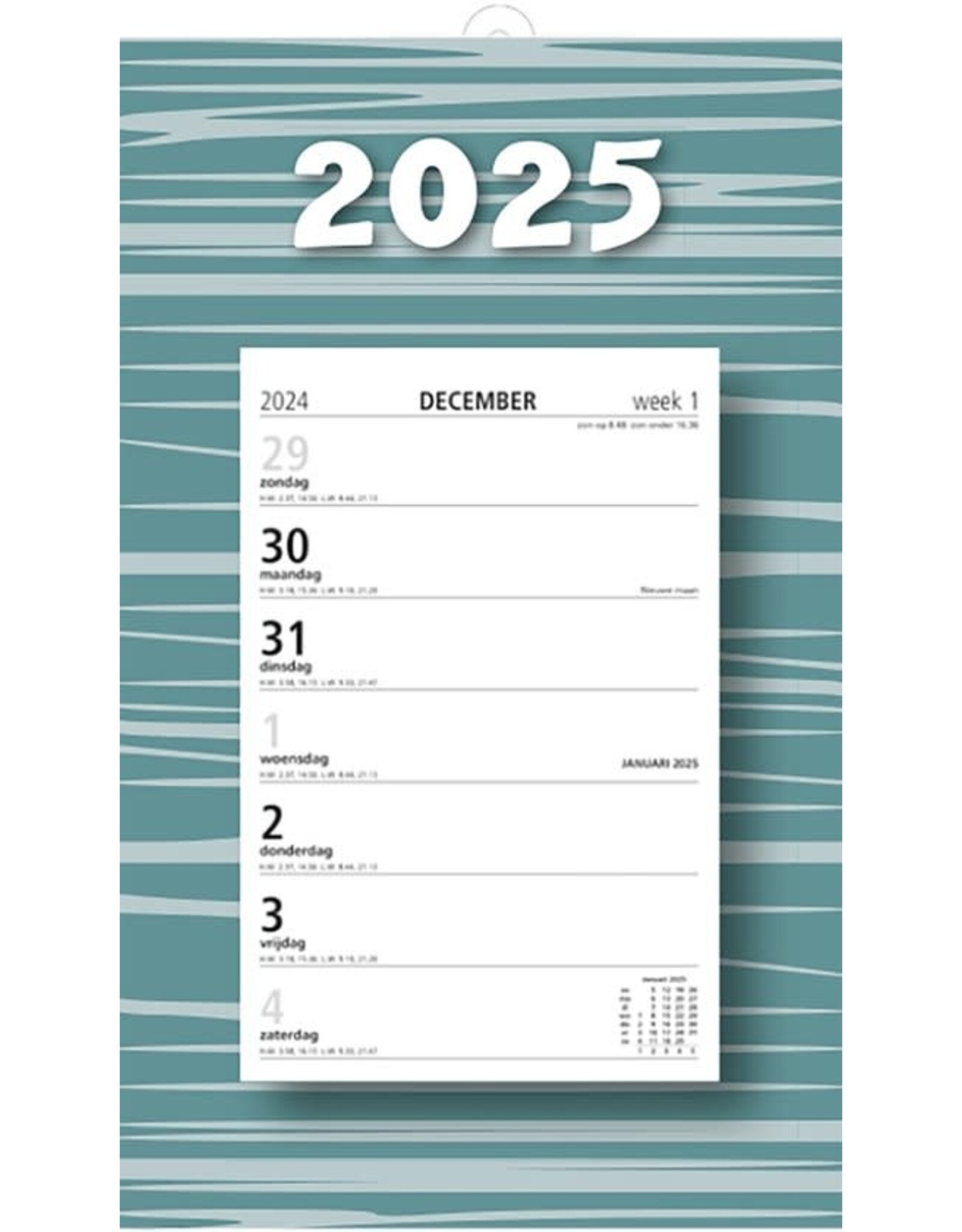 MGP MGPcards - Week Scheurkalender 2025 - Week begint op zondag - 21 x 34 cm - Streep - Blauwgroen