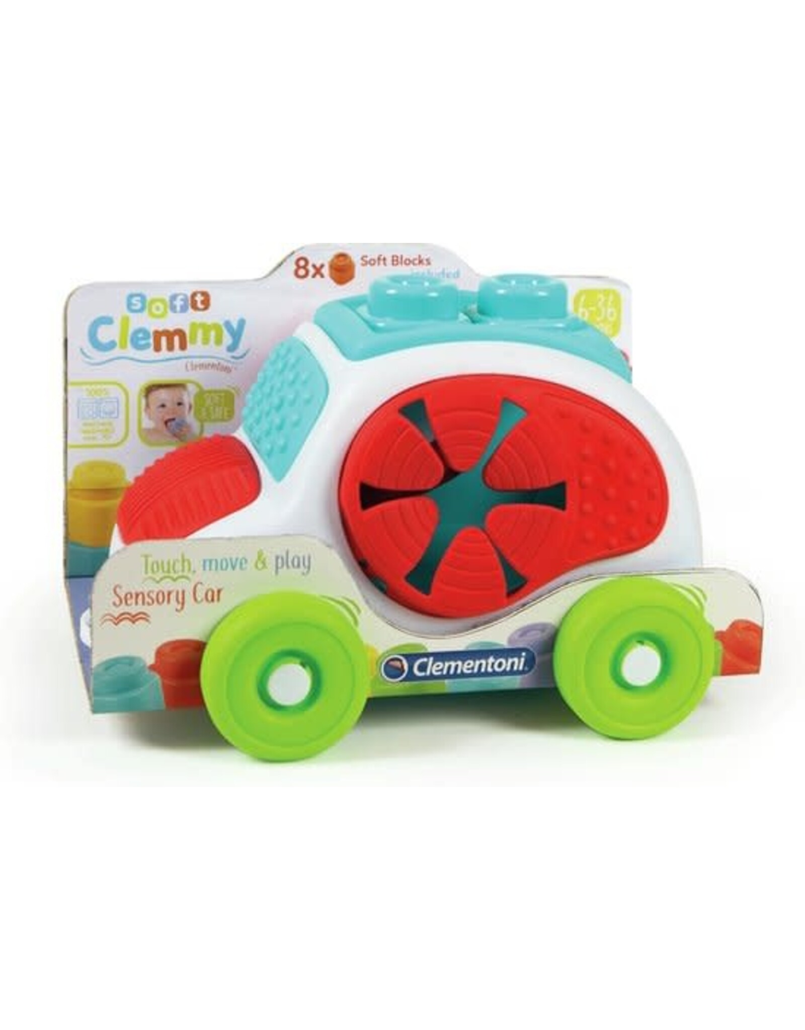 CLEMENTONI Clementoni Soft Clemmy - Sensory Car  - Baby Blokken - 8 Speelblokken met Vormendoos Auto