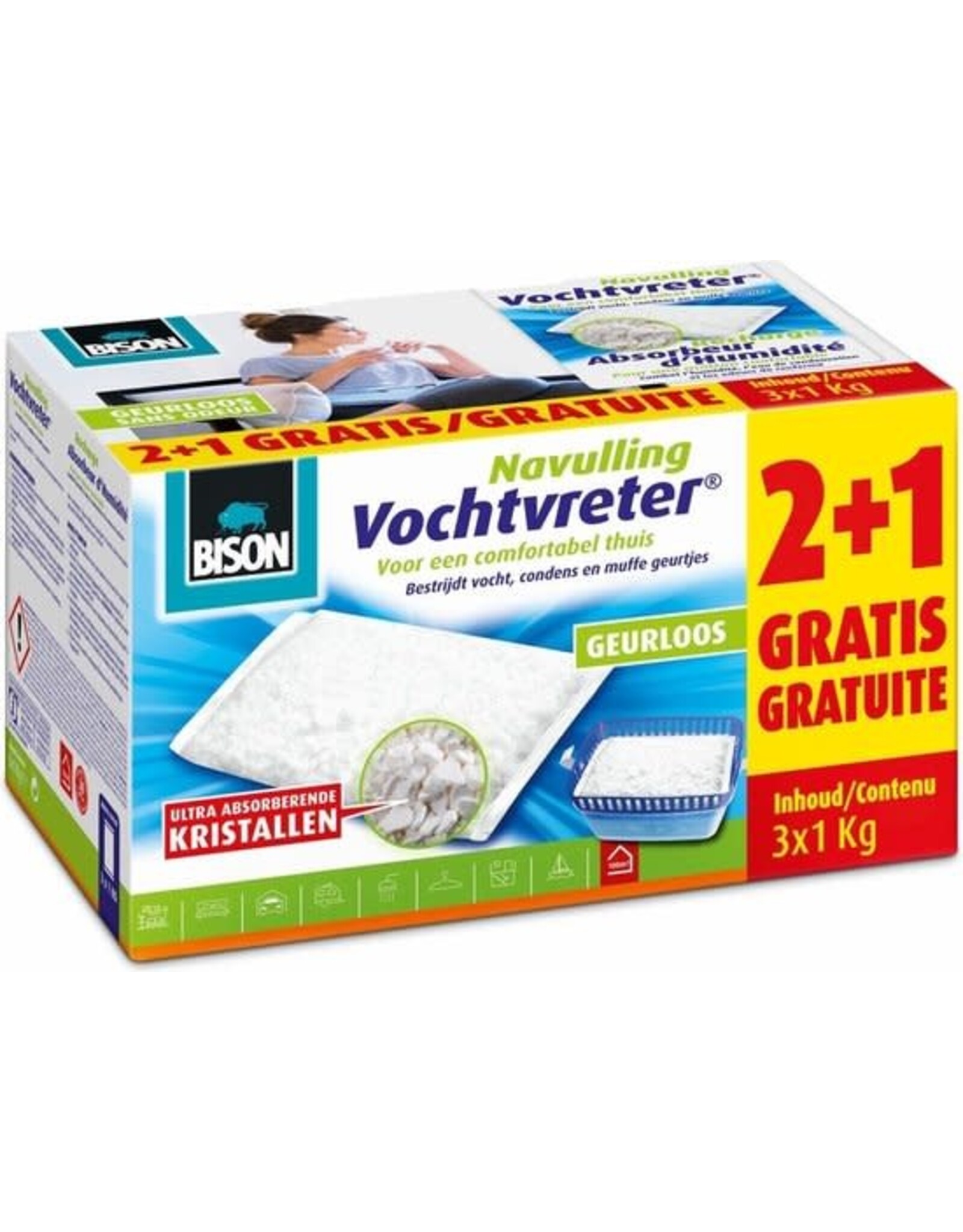 BISON Bison Vochtvreter Navulzak Geurloos Promopack 3 x 1 kg