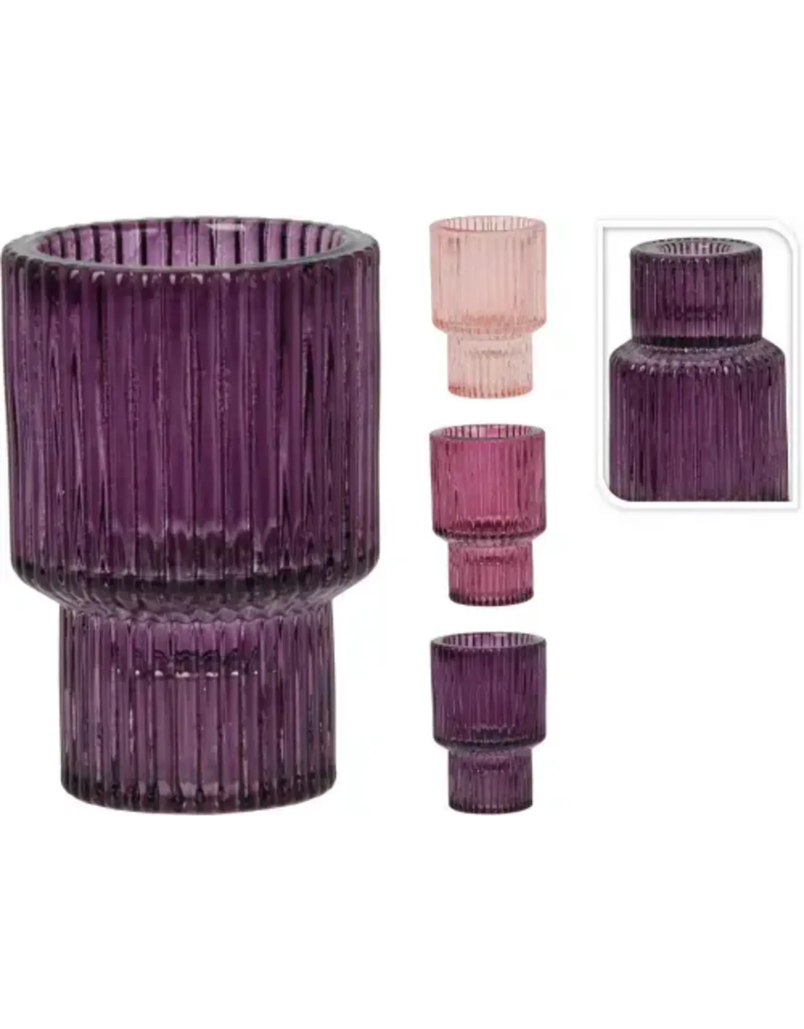 Kandelaar Glas 8cm 3 assorti kleur