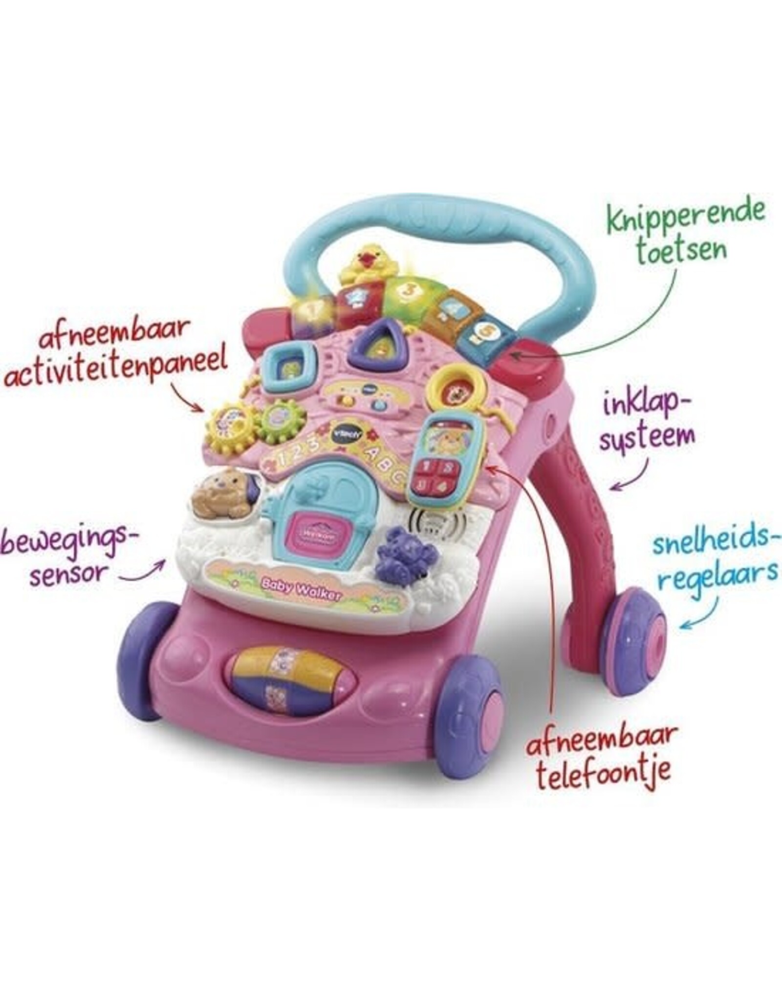 VTECH VTech 2 in 1 Baby Walker - Educatief Babyspeelgoed - Roze