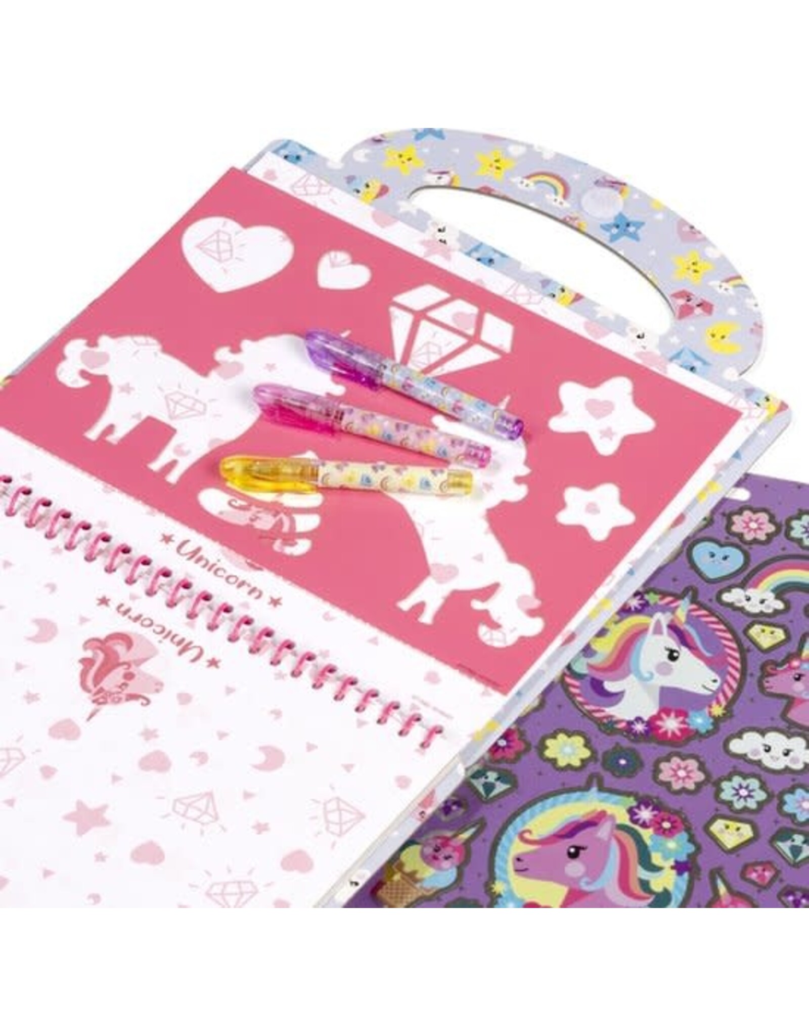 TOTUM Totum Unicorn Designer doeboek, stickerboek, tekenen en schrijven - hard cover vakantieboek 25 delig - incl. stickers en sjablonen