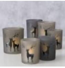 Boltze Home Boltze Home Theelichthouder Hert Wilbur glas 2-delig dia7x8,3cm, dia9x10cm zwart/donkergrijs/lichtgrijs