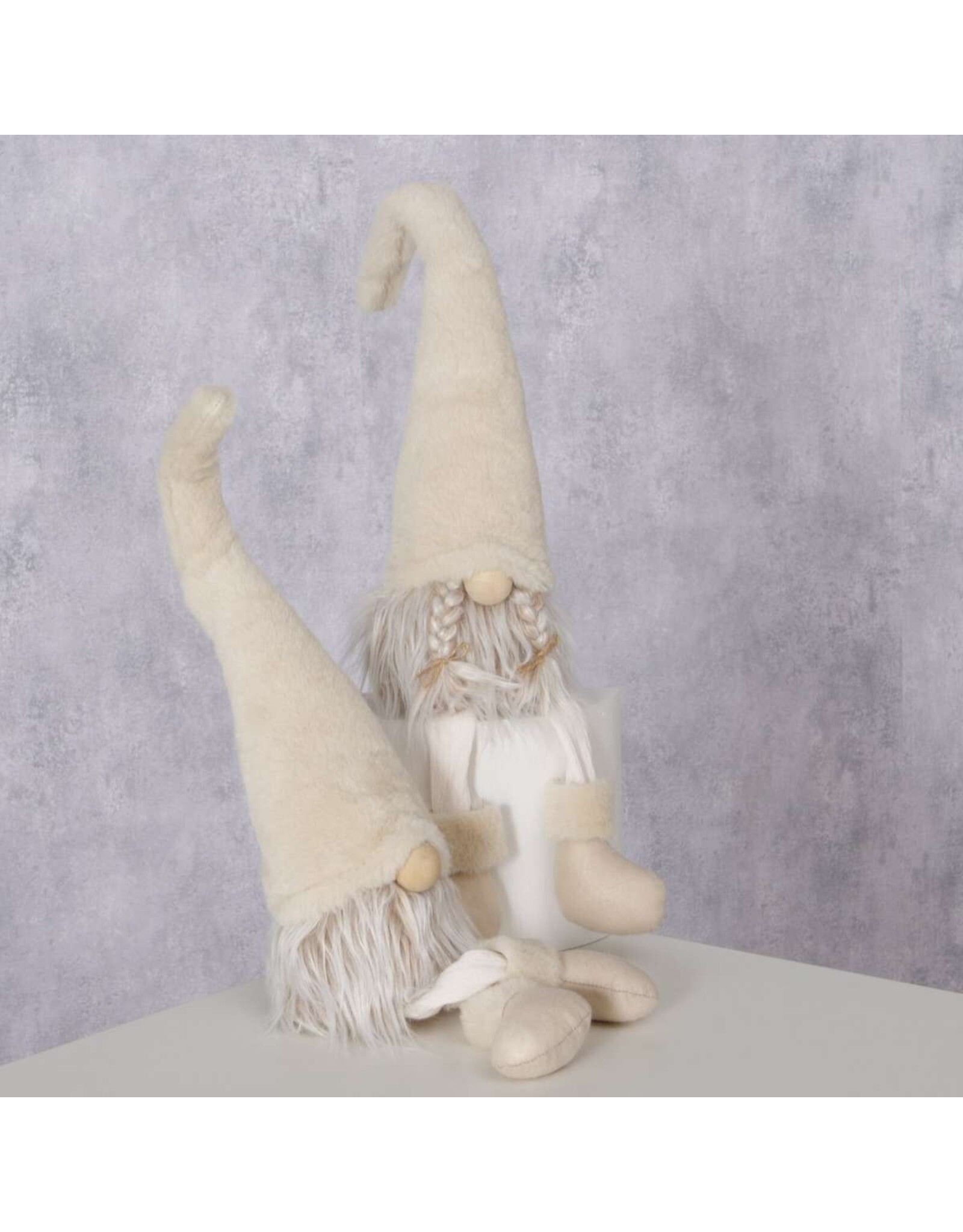 Kabouter Tanyo met bungelbeentjes H58cm Zand, Acryl, Katoen, Polyester
