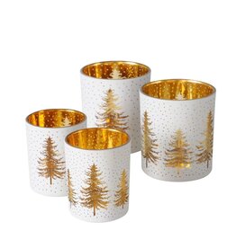Boltze Home Boltze Home Theelichthouder Platina glas 2-delig H8,3-10cm wit/goud
